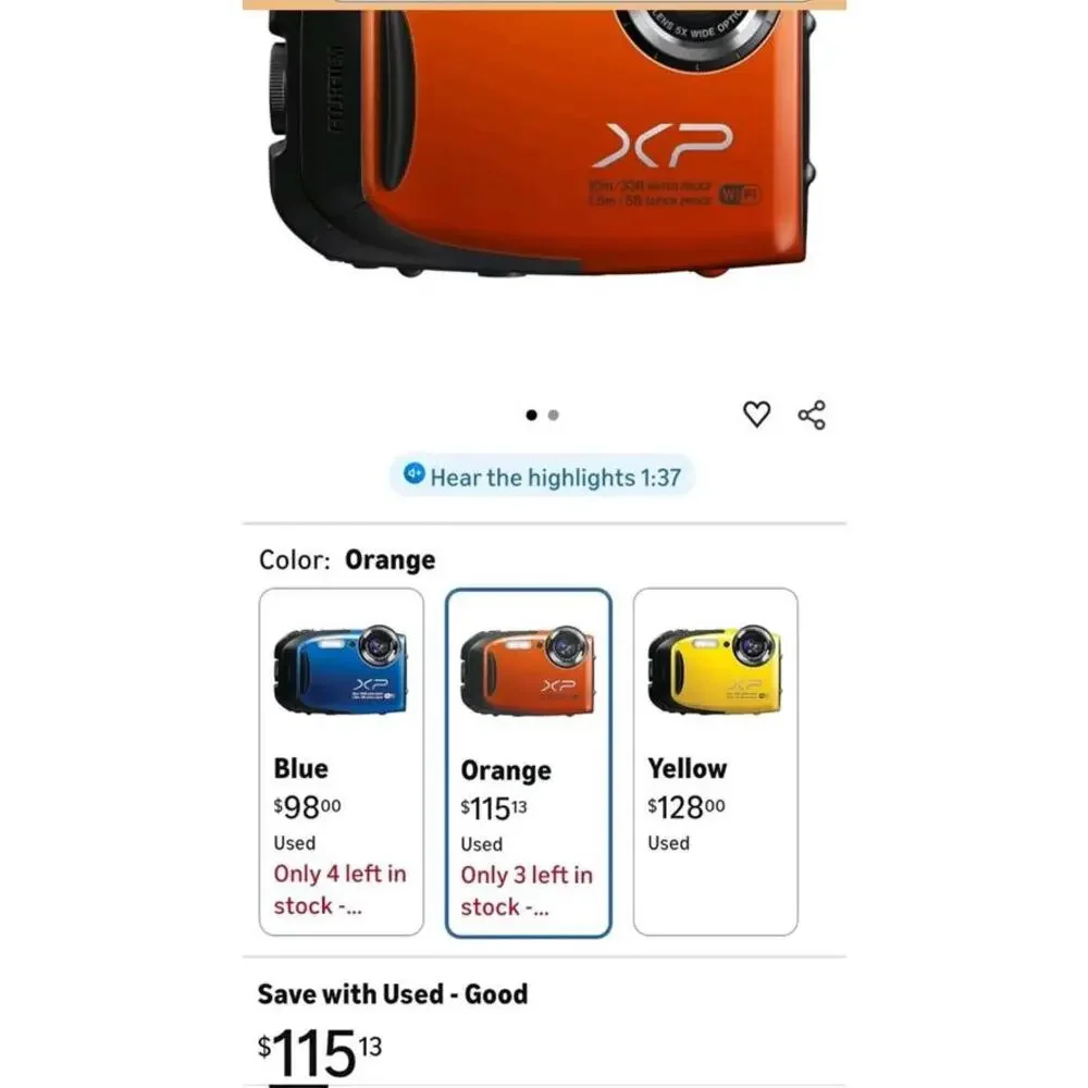 Fujifilm FinePix XP70 16.4 Mega Pixels 5x Optical Zoom Compact Digital Camera 🍊